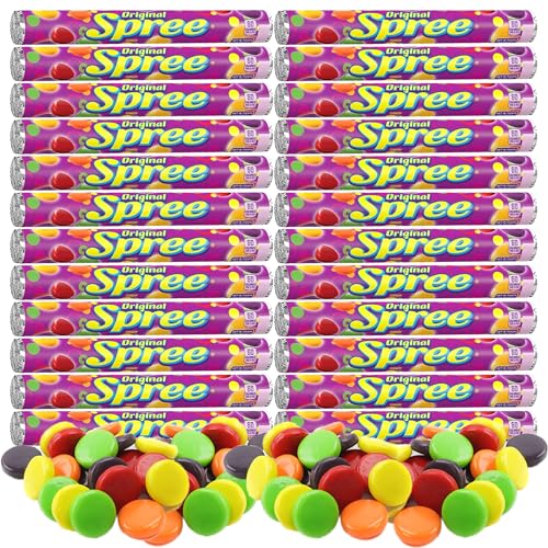 Spree Original Spree Candy, 24 Pack, 1.77 oz Rolls, Sweet and Tart Hard Candy in Assorted Fruit Flavors, Cherry, Grape, Lemon, Lime & Orange, Individually Wrapped Rolls for Theater Candy and Snacking